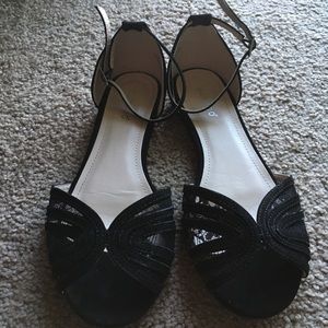 Black velvet and lace flats (lightly used)